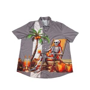 Hawaiian Men's‎ Shirt Skeleton 3D Graphic 2XL Button Short Sleeve